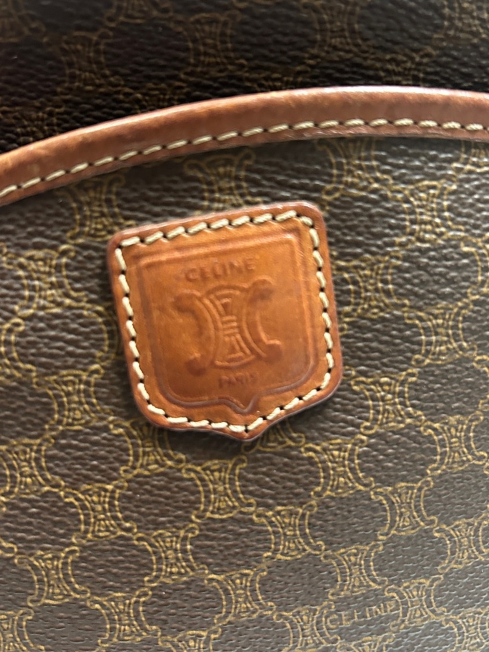 Authentic CELINE Macadam Canvas Shoulder Bag PVC Leather Brown Gold - Picture 5 of 11